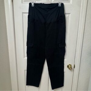 Isabel Black Denim Over the Belly Black Maternity Cargo Jean Pants Size 14 NWOT